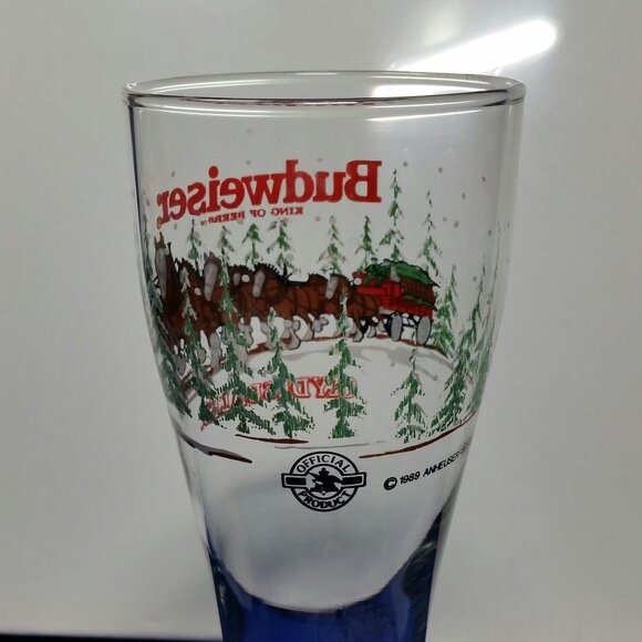 Budweiser 1989 Clydesdales Holiday Pilsner Beer Glass Horse Hitch and Wagon - Picture 5 of 10